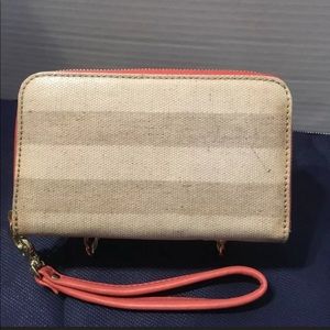 Fossil Sydney Accordian Zip Around Striped Wristlet Wallet Sand